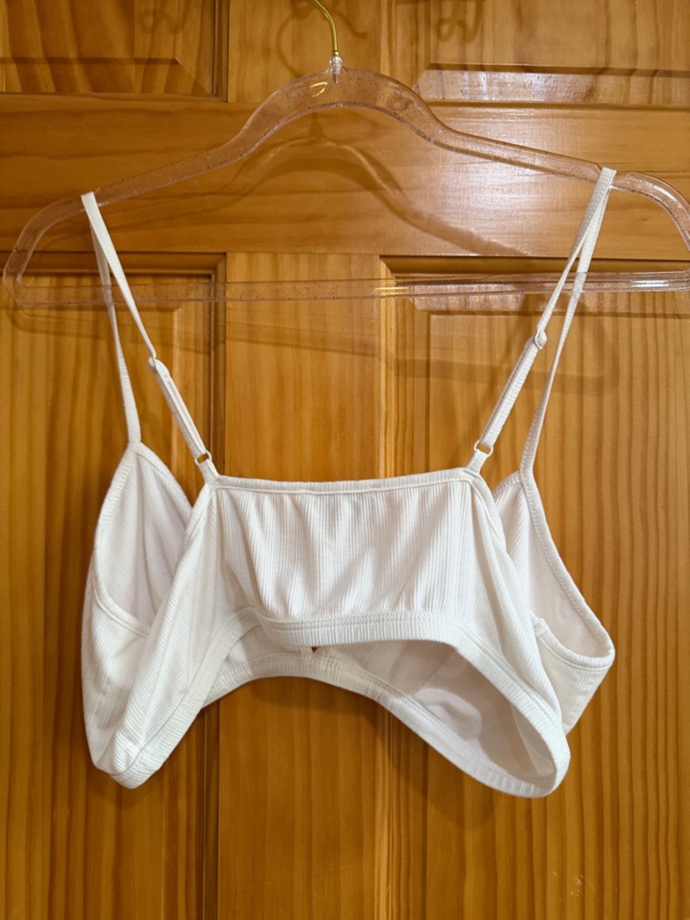 NUUDS |  White Ribbed Triangle Bralette with Adjustable Straps - Picture 9 of 9